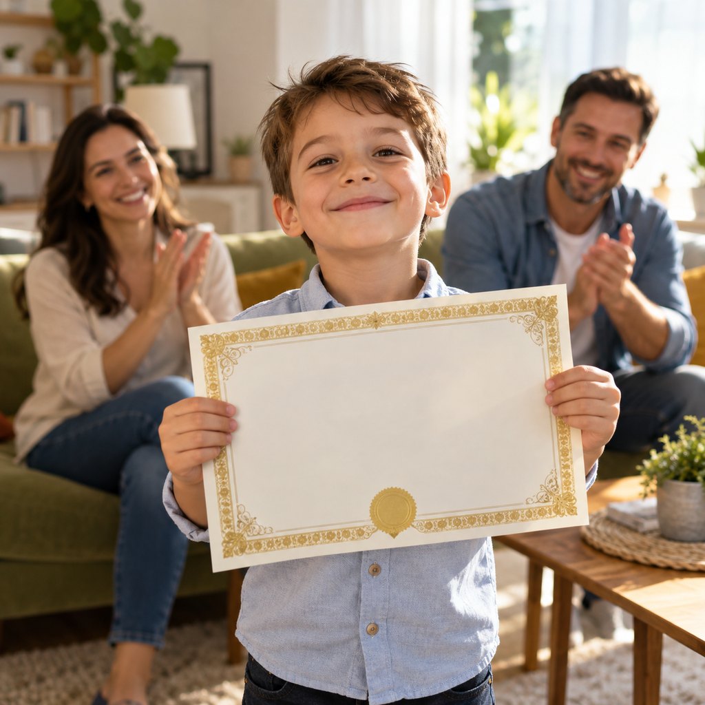 Băiețel arată diploma